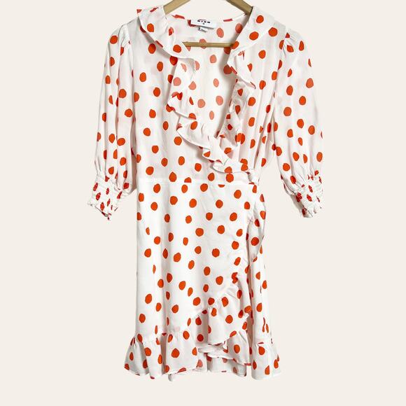 Rixo x Target White Red Polka Dot Print Ruffled Wrap Mini Dress Size M - Picture 2 of 8